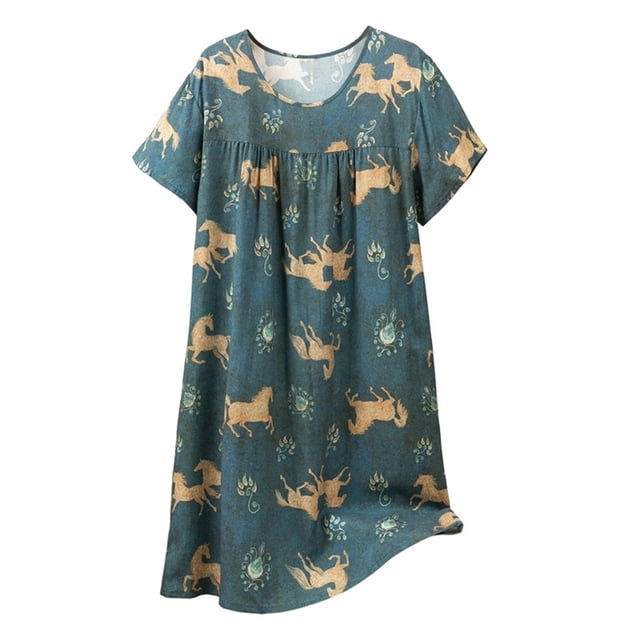 Chemise de Nuit pour Femmes, Manches Courtes à Col Rond Imprimé, Robe d'Allaitement, Rayonne Spandex Douce, Robe de Détente Longueur Genou
