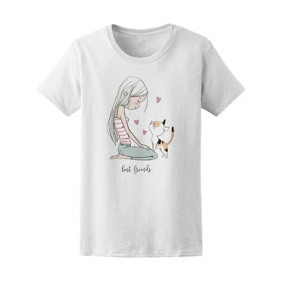 Smartprints Womens Graphic Tee - Cute Girl With Tabby Cat - Regular Fit 100% Cotton