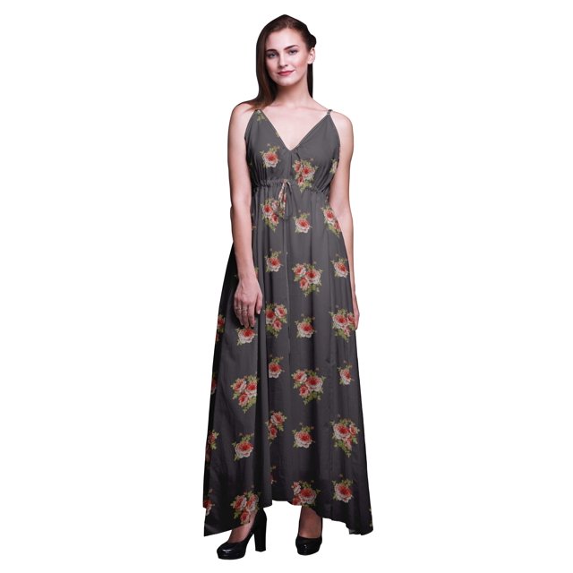 Bimba Floral Dames Longue Robe à Imprimé Floral Spaghetti Sangle V Cou Maxi Plage Wear-XX-Large