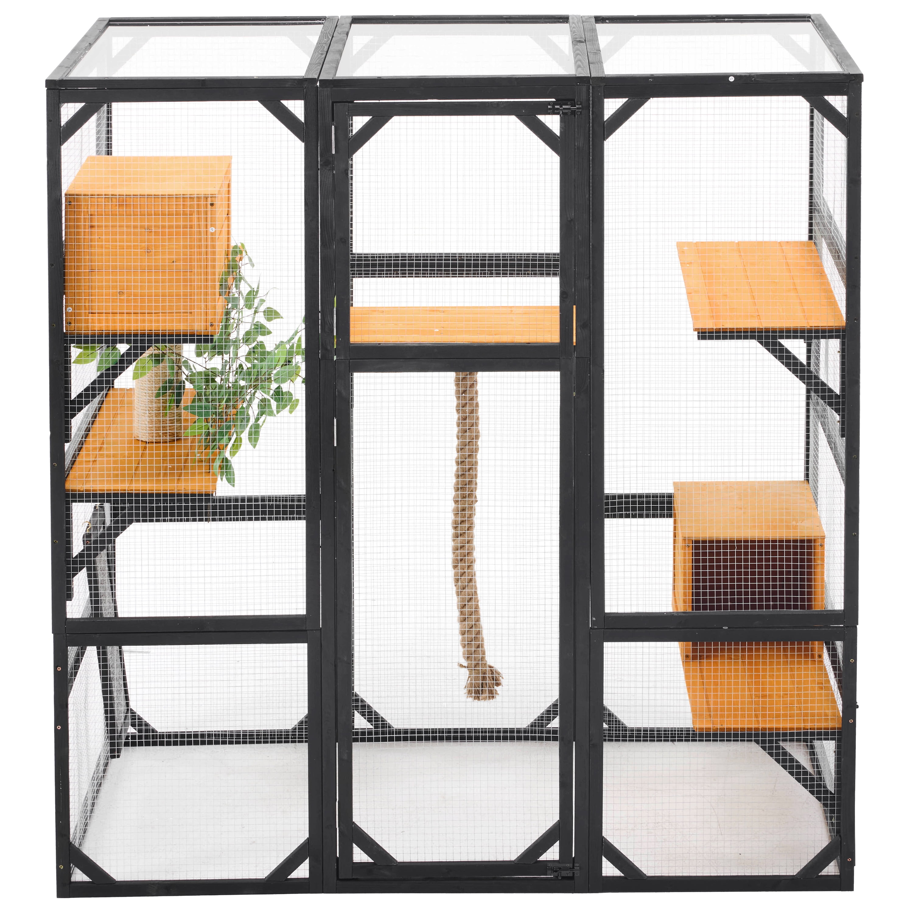 Euroco Large Outdoor Cat Enclosure with Sleeping Houses, Climbing Platforms, and Scratching Posts