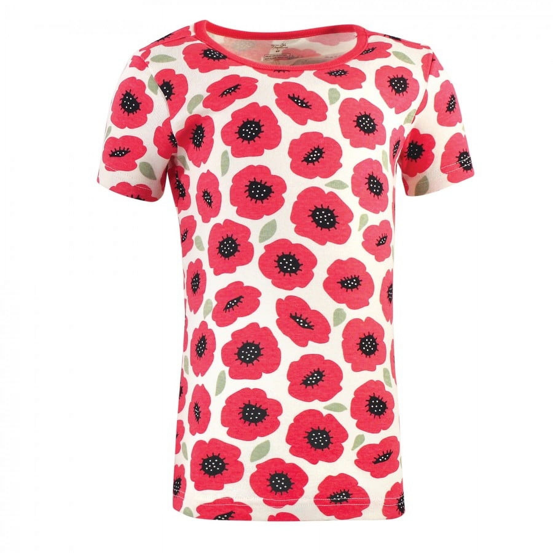 Touched by Nature Toddler and Kids Girl Organic Cotton Tight-Fit Pajama Set, Poppy, 14 Years
