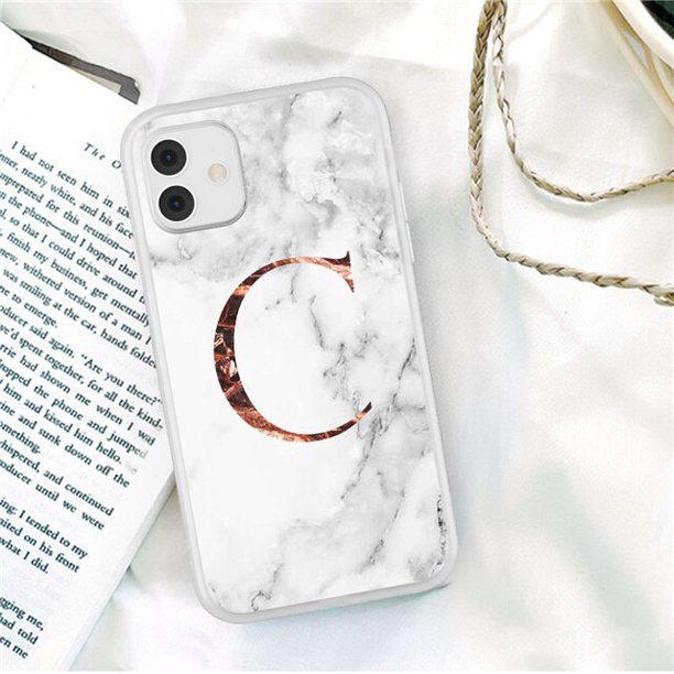 Funda de teléfono de moda con letra inicial AZ para iPhone 13 Pro Max 11 Pro Max 12 Pro Max 12 Mini 13MiniLuxury, funda suave con textura de mármol Deng Xun unisex