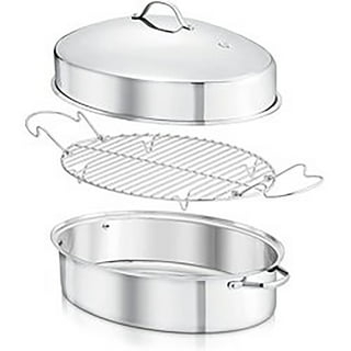 VANKUTL 16 inch Roasting Pan with Lid - Covered Oval Roaster - Enamel Carbon Steel Roaster Pot - Excellent Heat Distribution and Non-sticky - for Turk
