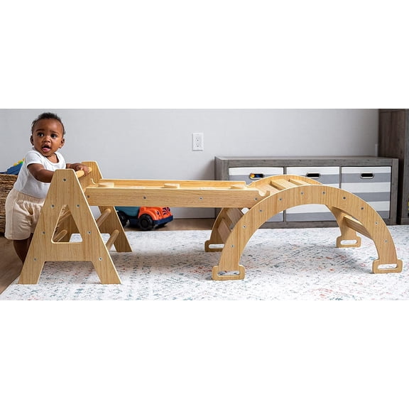 Avenlur Maple 5-in-1 Montessori Climbing Set - Baby Climbing Gym - Foldable Triangle Ladder, Rock Climbing Ramp, Arch Climber, Slide, Rocker - Indoor Gym for Ages 3mo to 36mo
