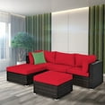 thumbnail image 4 of Gymax 5PCS Rattan Patio Conversation Set Outdoor Furniture Set w/ Ottoman Red Cushion, 4 of 10