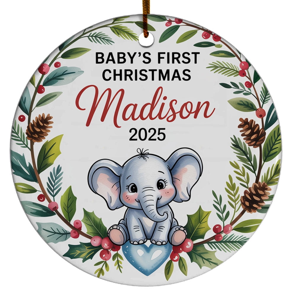 Elephant Baby Boy Girl 1st Christmas Ornaments Gift for New Dad Mom, Christmas Ornaments Elephant Baby's First 2025, Custom Name Text Elephant Christmas Ornament
