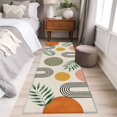 thumbnail image 5 of Boho Sun Discs 2'x6' Runner Rug, Green Leaves Middle Century Abstract Vintage Washable Non-Slip Area Rugs for Hallway Kitchen Floor Bedroom Entryway, Long Laundry Carpet Decoration Indoor Mat, 5 of 9