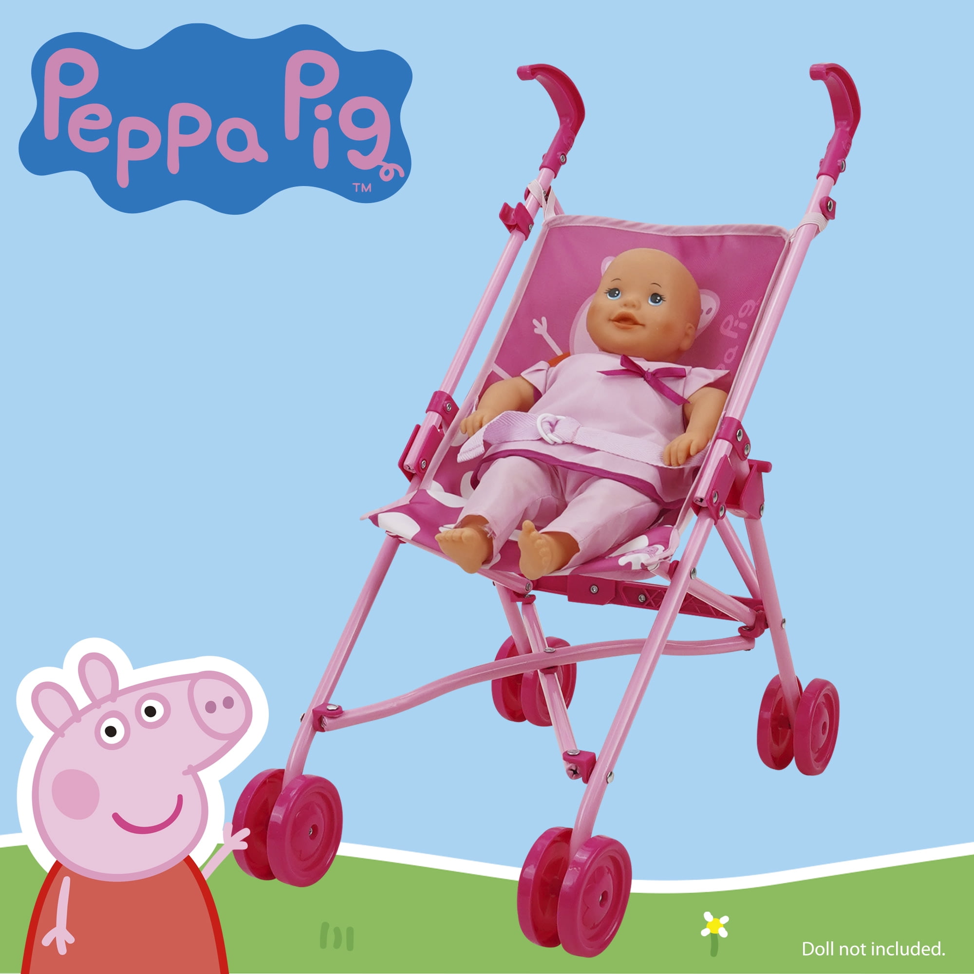 Peppa Pig Doll Umbrella Stroller Pink White Dots Fits Dolls up to 24