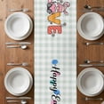 thumbnail image 4 of Table Runner 72 Inches Long for Kitchen Dining, Happy Easter Dresser Scarf Farmhouse, Dining Table Decorations for Wedding/Parties, Watercolor Gnomes Rabbits Eggs Love Green Plaid 14 x 72 In, 4 of 8
