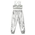 thumbnail image 3 of Hansber Kids Girls Hip Hop Dance Outfits Metallic Camisole  Crisscross Strappy Back Crop Top and Shiny Pants Silver 6, 3 of 5