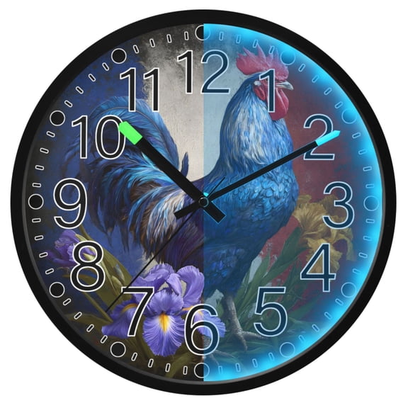 Ryvnso Chicken Flowers 12 Inch Night Light Wall Clock Silent Battery Operated Luminous Clocks