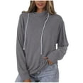 thumbnail image 1 of Womens Tops Solid Color V Neck Loose Drawstring Hooded Sweat Casual Trendy Soft Plus Size Breathable Going Out Shirts (Medium, Gray), 1 of 7