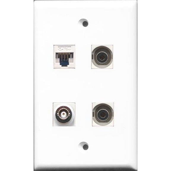 RiteAV - 2 Port 3.5mm and 1 Port BNC and 1 Port Cat5e Ethernet White Wall Plate