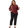 thumbnail image 3 of DARING DIVA Women's Plus Crew Neck Pleated Blouse 1X Burgundy, 3 of 6