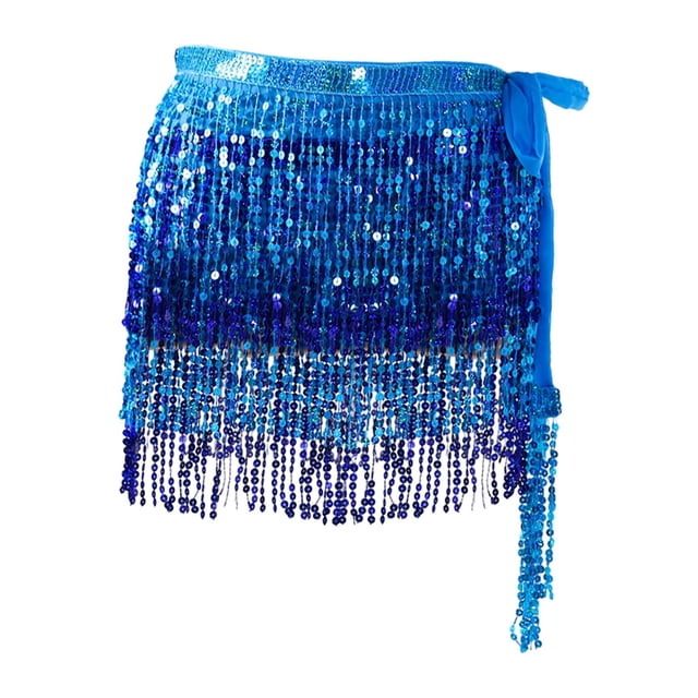 Bufanda con borlas Cinturón Falda con flecos de lentejuelas Traje rave para mujer Danza del vientre Bufanda de cadera Falda de lentejuelas Azul Perfecl