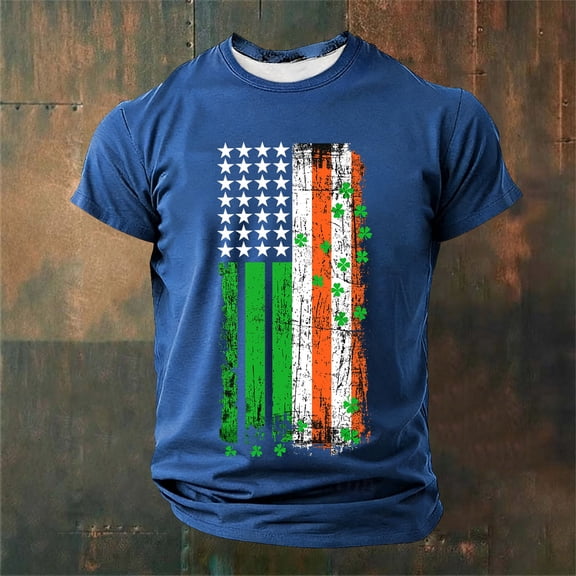 Gamivast Mens Graphic T-Shirts Shamrock American Flag Print Crew Neck Short Sleeve Shirts Soft Breathable Summer Shirts St Patricks Day Party Parade