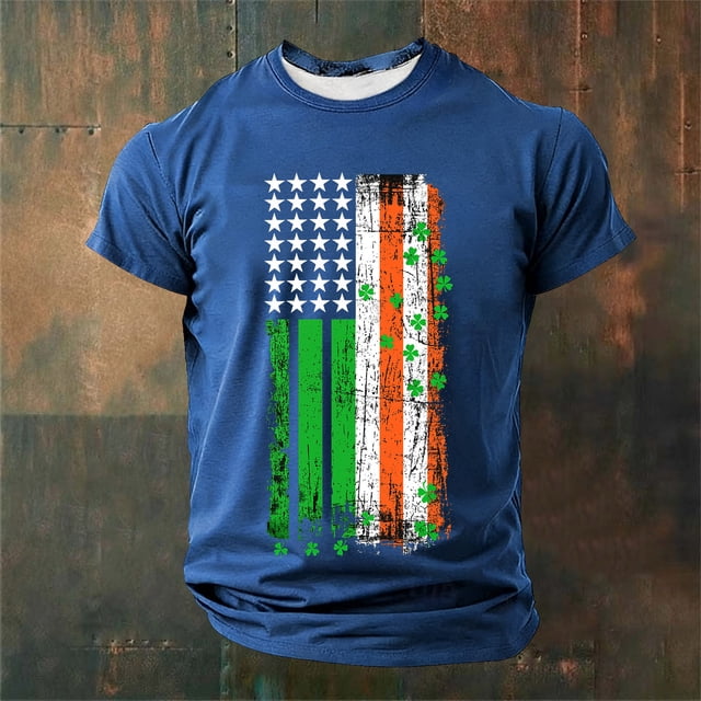 Ceisia Men's St. Patrick's Day American Irish Flag Shamrock T-Shirt | Short Sleeve Crew Neck Casual Tee Gifts