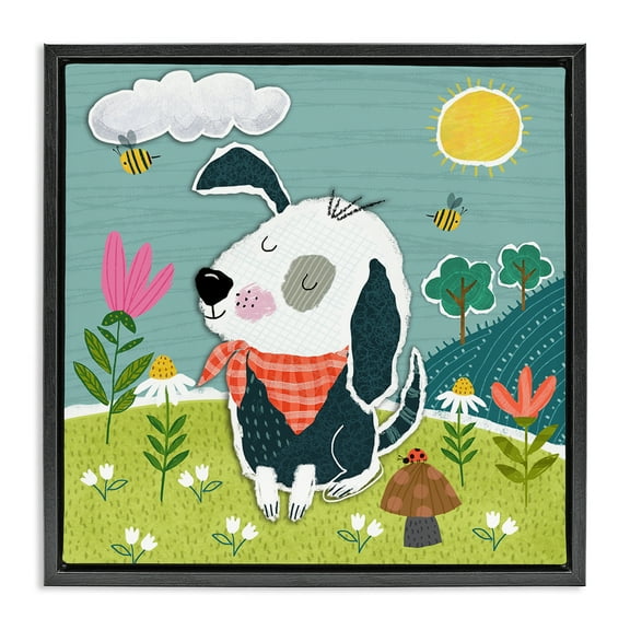 Stupell Industries Countryside Dog Landscape Animals Painting Black Floater Framed Canvas Art Print Wall Art, 18 x 18