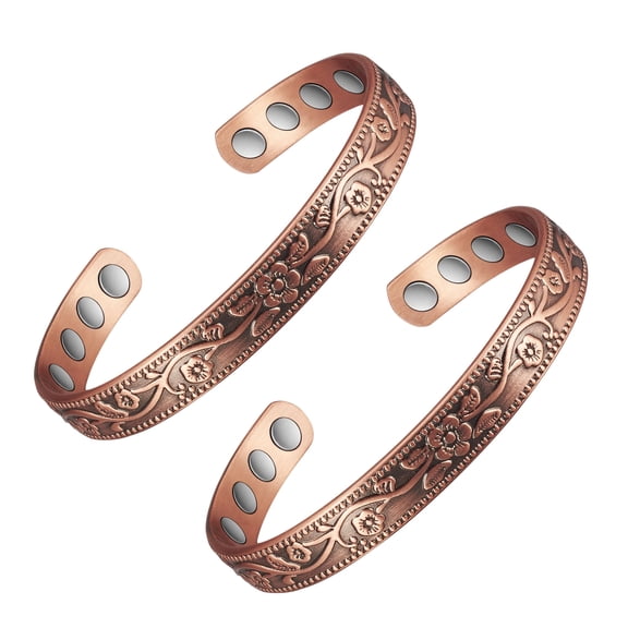 Metaljc 99.99% Pure Copper Magnetic Bangles Bracelets for Women , Copper Jewelry Set of 2