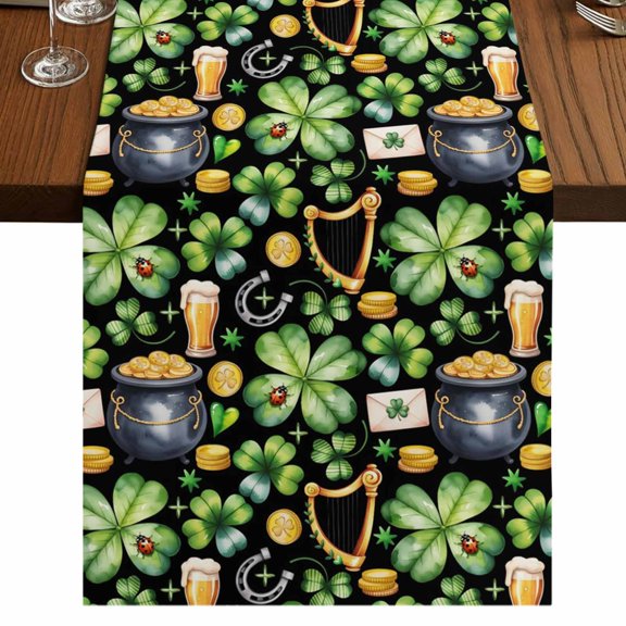 Table Runners 120 Inches Long Dress Scarves, St. Patrick's Day Farmhouse Coffee/Dining/Kitchen Table Runner for Living Room, Luck Shamrocks Beer Harp Horseshoes Envelope 13x120 Inch