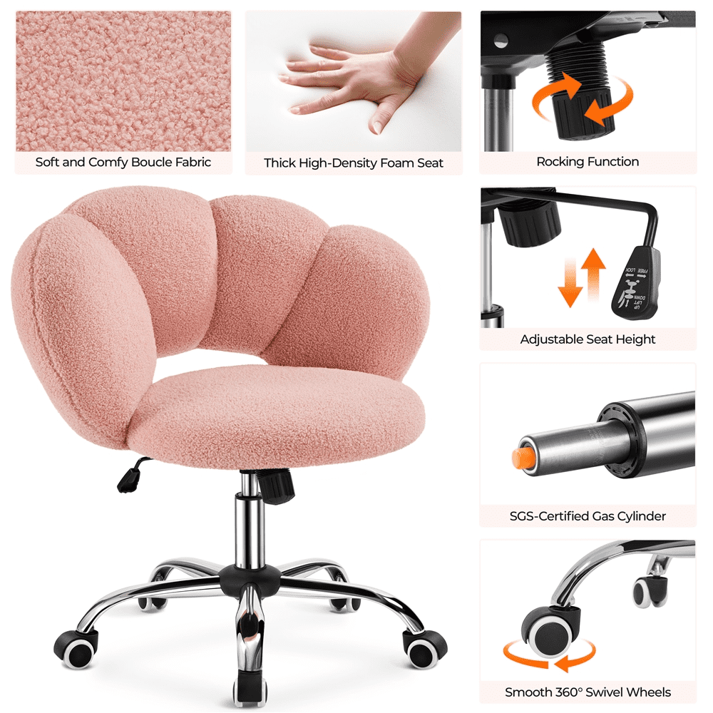 Yaheetech Upholstered Desk Chair with Cloud-shaped Backrest, Pink