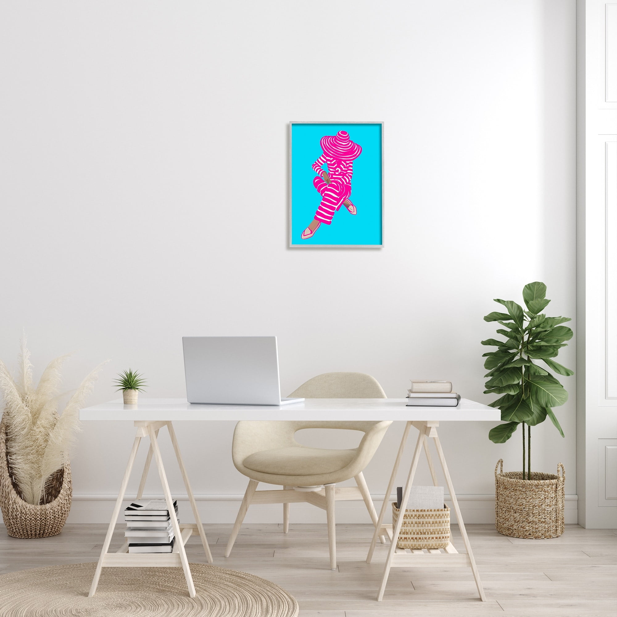 Stupell Industries Stripe Pattern Pop Style Fashion Woman Sitting Graphic Art Gray Framed Art Print Wall Art, Design by Amelia Noyes
