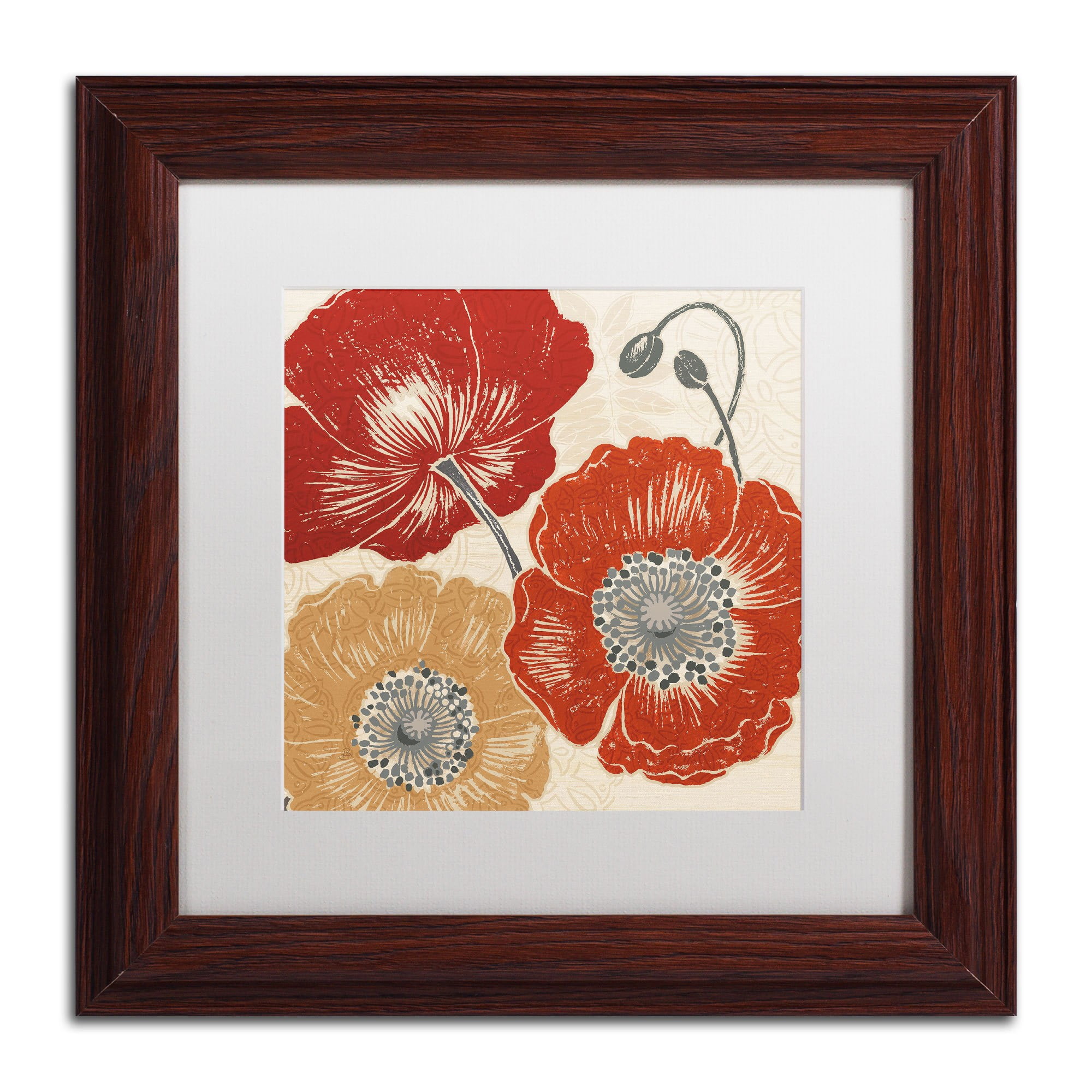 Trademark Fine Art "A Poppy's Touch II" Canvas Art by Daphne Brissonnet, White Matte, Wood Frame