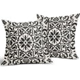 thumbnail image 2 of Black Ethnic Boho Pillow Covers 20 X 20 Inch Bohemian Carpet Style Vintage Flower Print Decorative Throw Pillows Outdoor Linen Square Cushion Case Farmhouse Decor for Home Sofa Bed Set of 2, 2 of 6