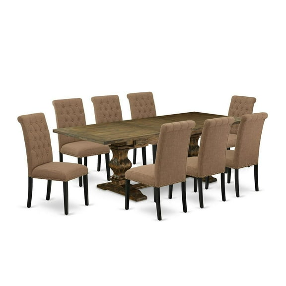 East West Furniture Lassale 9-piece Wood Dining Set in Brown/Light Sable
