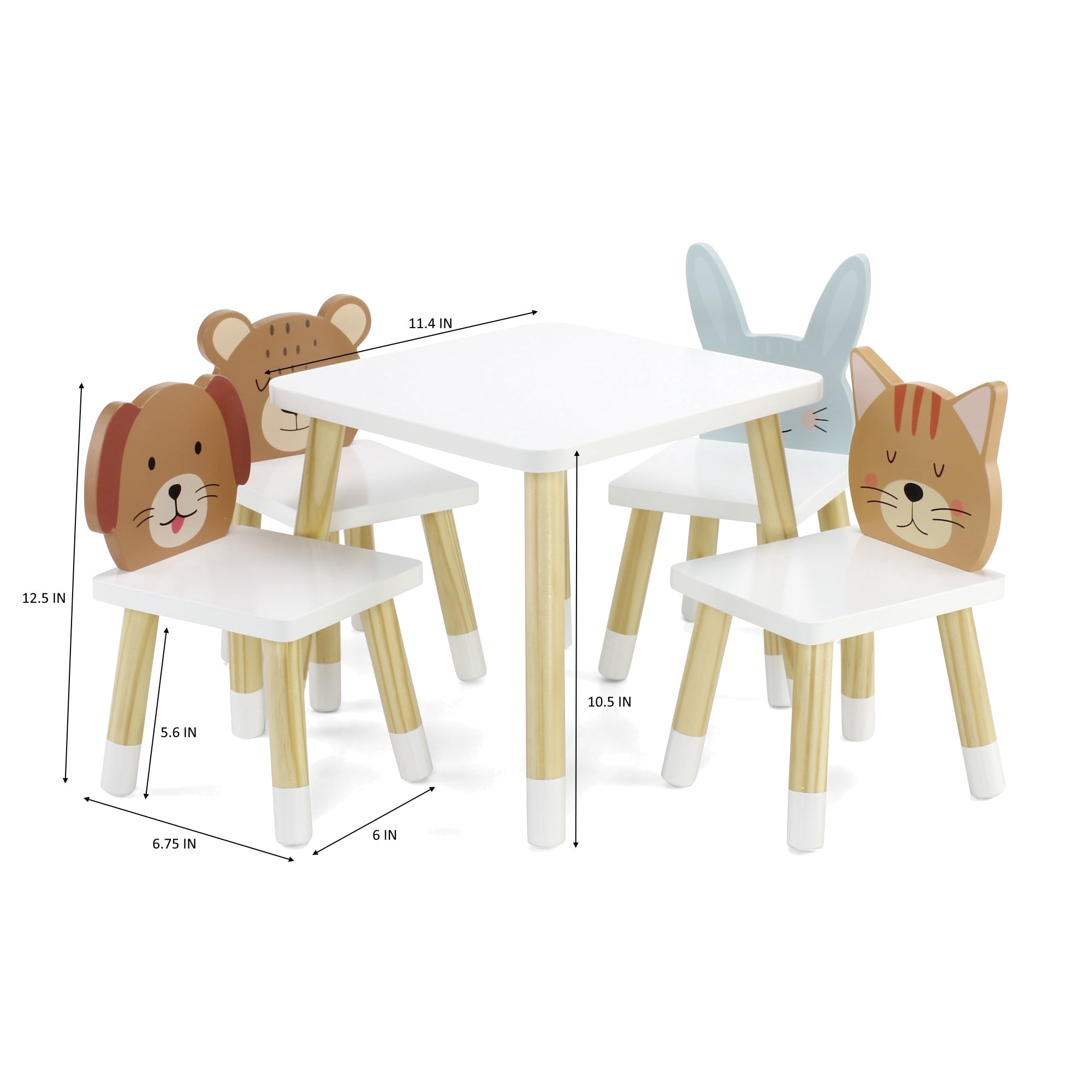Emily Rose 18 Inch Doll Wooden Kitchen Table and 4 Chair Dining Set Adorable Animals Theme | 18-in Doll Furniture Accessory - Compatible with American Girl Dolls