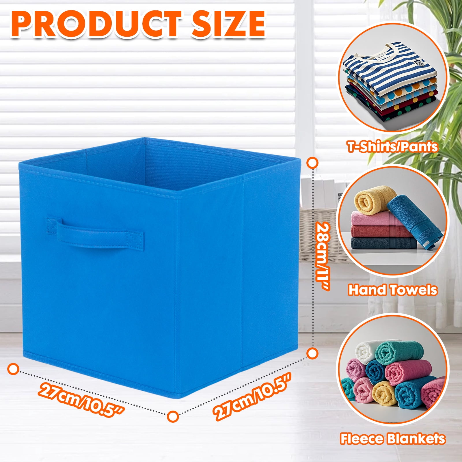 YOYTOO 6 Pack Foldable Cube Storage Bins, 11" Collapsible Fabric Cube Organizer Baskets Bins, Royal Blue