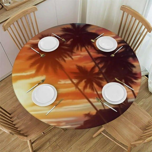 Round Fitted Table Cloth Elastic Tablecloth for Round Tables