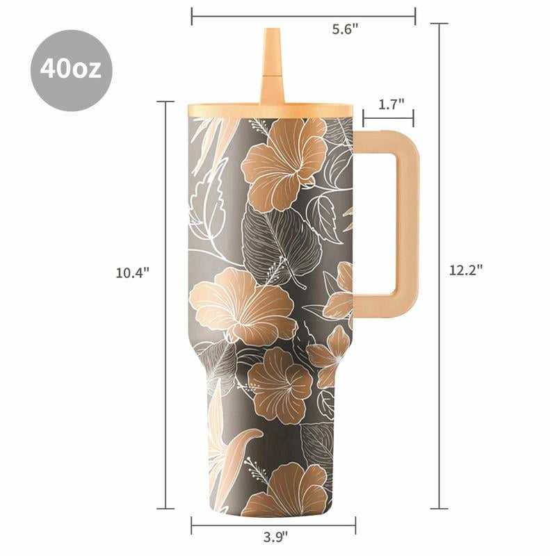 Island Crew 40 oz Hibiscus Stainless Steel Tumbler, Brown