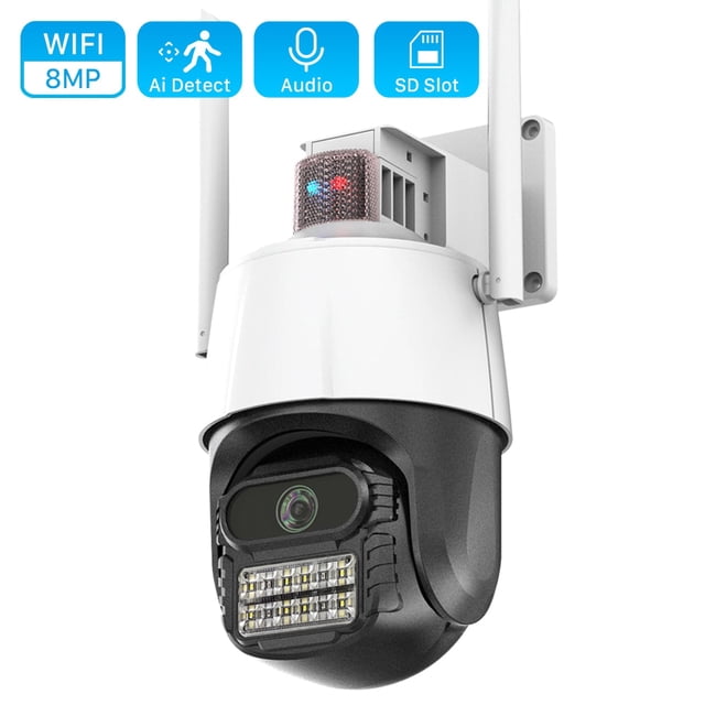 Cámara IP WiFi de 8MP con alarma de sirena antirrobo, cámara PTZ de detección humana, visión nocturna infrarroja a Color, cámara CCTV de Seguridad para exteriores