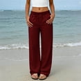 thumbnail image 2 of Miluxas Women's Solid Work Dress Pants Wide Leg High Elastic Waisted formal Business Trousers Long Straight Suit Pants with Pockets Wine, 2 of 8