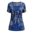thumbnail image 4 of Likimi T Shirts For Women V Neck Short Sleeve Graphic Print Relaxed Fit Summer Comfortnable Tops Blue Size S, 4 of 4