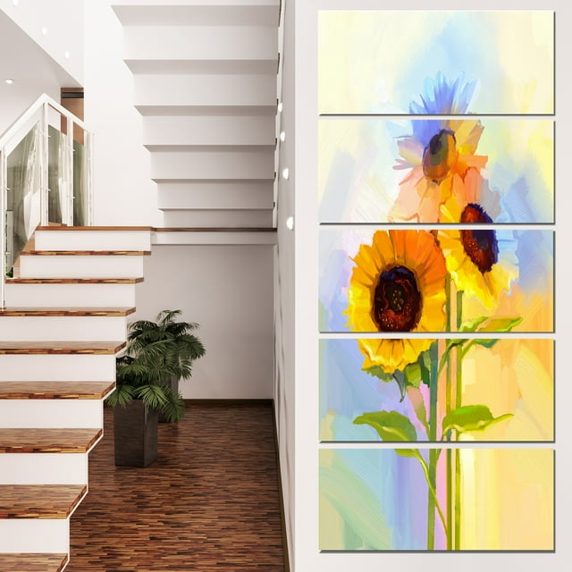 Tournesols Jaunes avec Feuilles Vertes - Impression d'Art Floral sur Toile