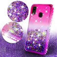 thumbnail image 3 of Galaxy Note 10 Plus Case Cover w/ Screen Protector Liquid Glitter Shock Proof Bling Waterfall Diamond Bumper for Girls Women Case for Samsung Galaxy Note 10 Plus - Pink/Purple, 3 of 5