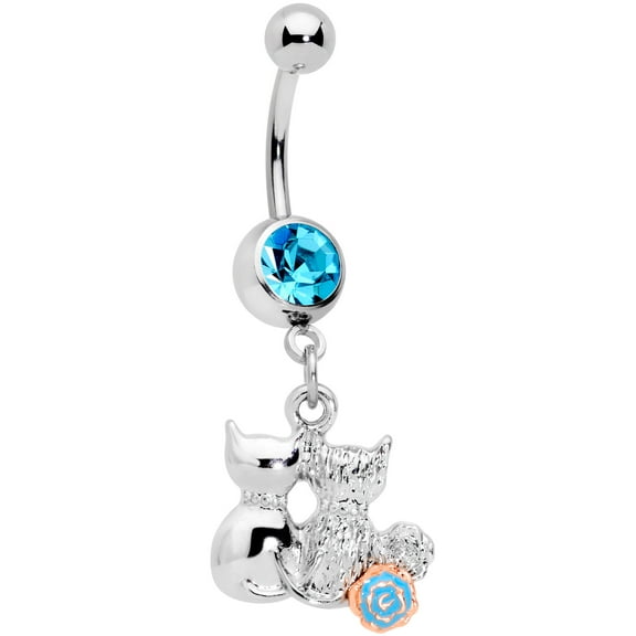 Body Candy 14G 316L Steel Navel Ring Piercing Blue Accent Yarn Cuddly Kittens Belly Button Ring 7/16" 11mm