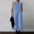 thumbnail image 2 of Wycnly Summer Dresses for Women Casual Solid Cotton Linen Plus Size Loose Pocket Tank Dresses 2025 Sleeveless Crewneck Plain Long Formal Dress Light Blue XXXL, 2 of 6