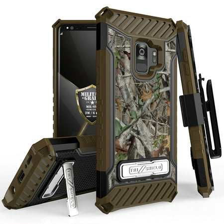 Beyond Cell Tri Shield Military Grade Drop Tested [MIL-STD 810G-516.6] Protective Phone Case (Camo) with Rotatable Belt Holster Clip and Atom Cloth for Samsung Galaxy