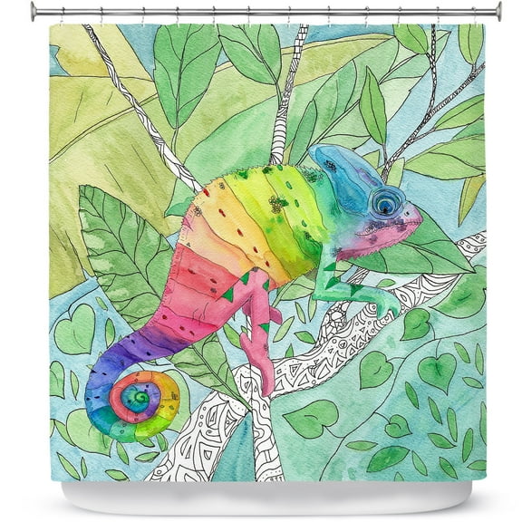Shower Curtains 70" x 73" from DiaNoche Designs by Catherine Holcombe - Rainbow Chameleon