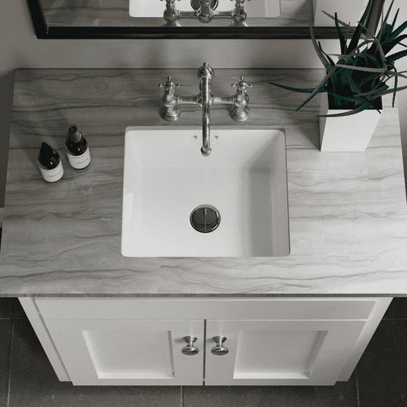 Los Flexi 16" Small Undermount Bathroom Sink with Overflow, Rectangular White Ceramic Lavatory Basin, Easy Installation