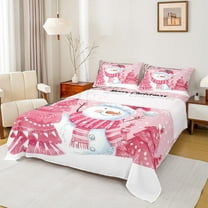 Manfei Girls Kawaii Snowman Queen Sheet Set (4-Piece) - Pink Xmas Tree Ultra Soft Merry Christmas Home Decor