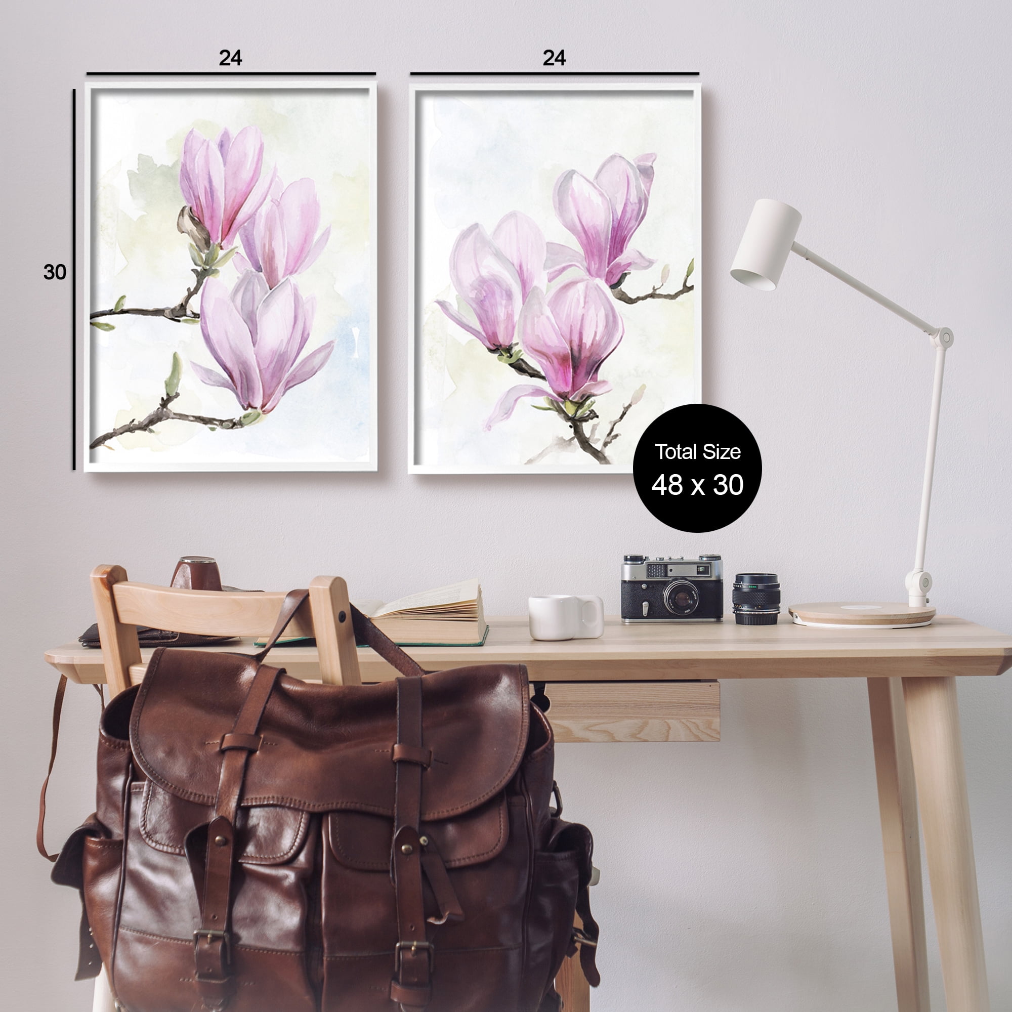 Stupell Pink Magnolia Flower Blossoms Botanical & Floral Painting White Framed Art Print Wall Art, Set of 2