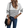 thumbnail image 1 of Suéter de Punto para Mujer, Informal, con Cuello en V, Estampado A Rayas, Holgado, de Larga S, 1 of 10