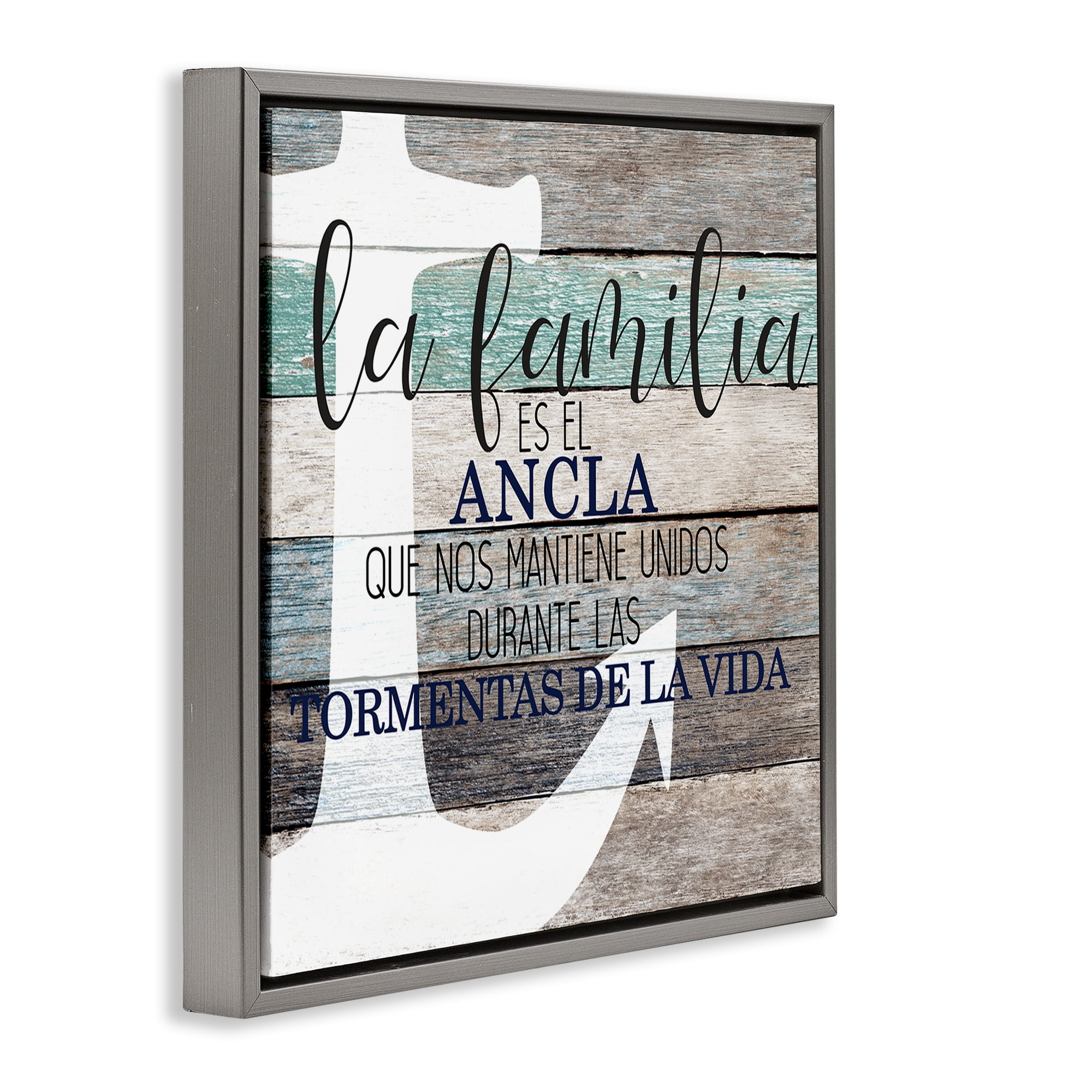 Stupell Industries Familia Nuestro Ancla Inspirational Quotes & Sayings Painting Gray Floater Framed Art Print Wall Art, 18 x 18