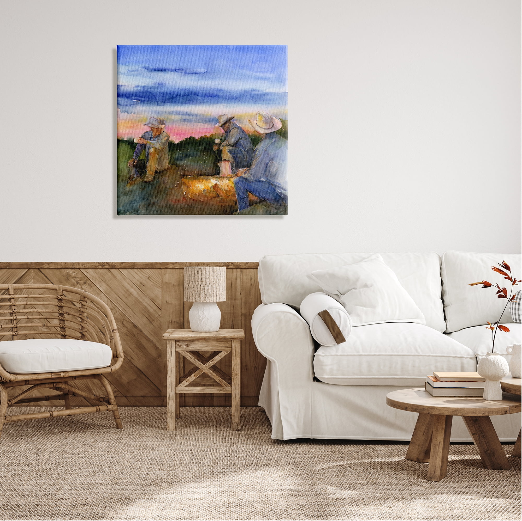 Stupell Industries Cowboys Around Campfire Landscape Painting Gallery Wrapped Canvas Art Print Wall Art, 30 x 30