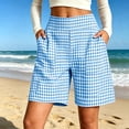 thumbnail image 2 of QATAINLAV Laides Bermuda Shorts Cute Plaid High Waisted Baggy Shorts with Pockets Summer Casual Wide Leg Shorts Blue XL, 2 of 7