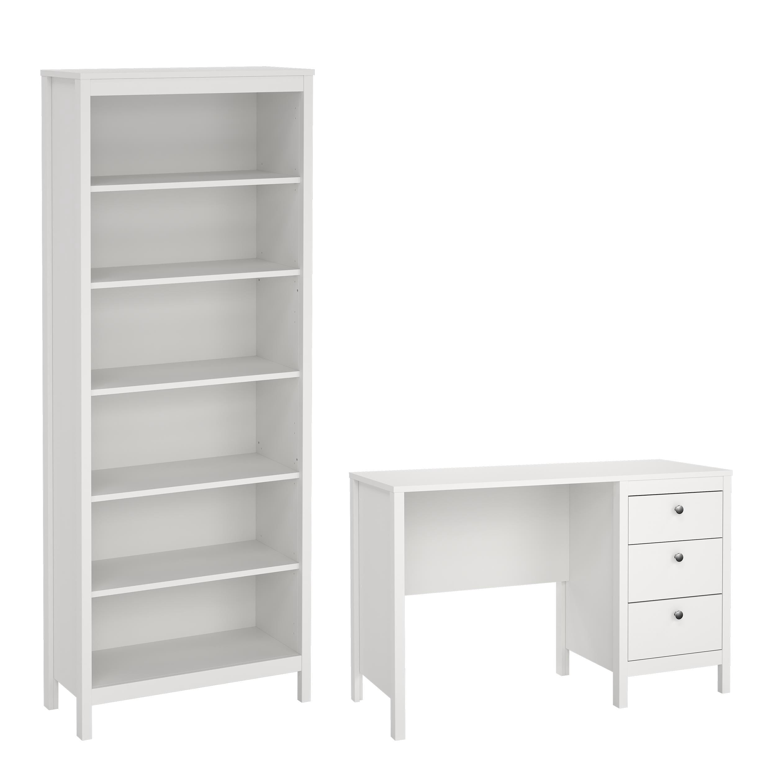 Tvilum Madrid 2-Piece Home Office Set with Desk and Bookcase, White